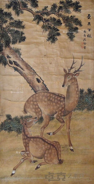 沈铨 寿天百禄 立轴 127×64cm