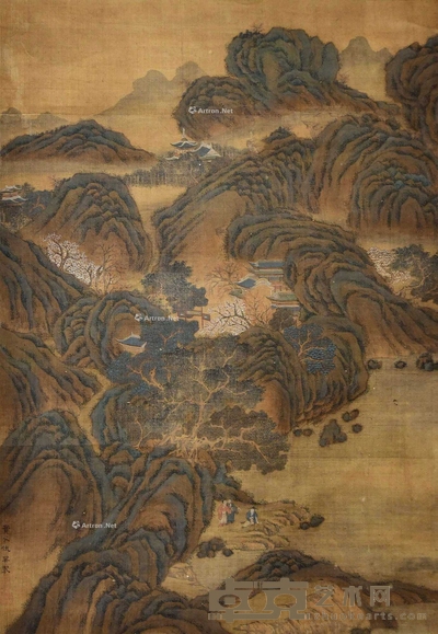 仇英 秋山楼阁图 立轴 69×48cm