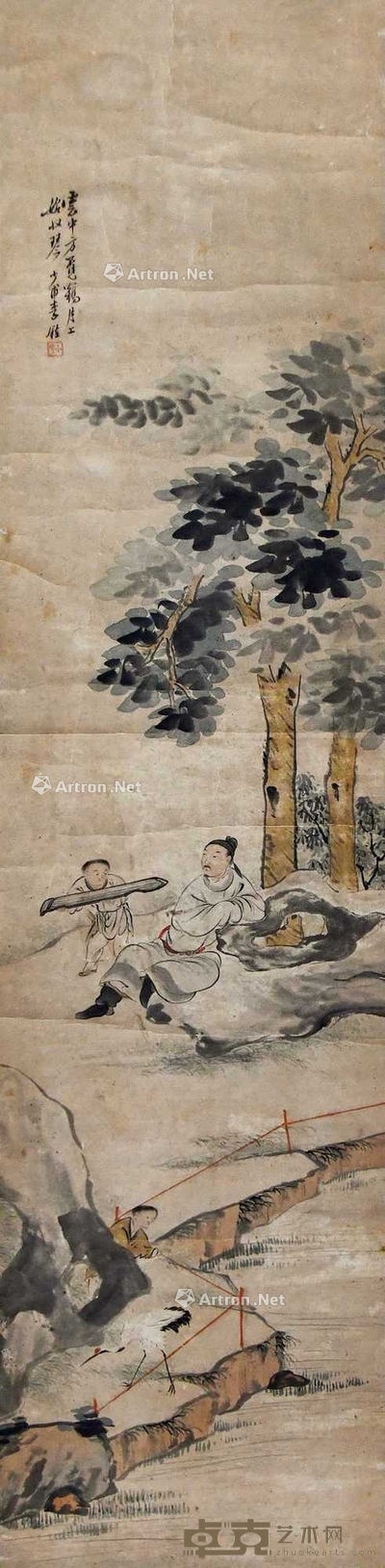 李铨 桐荫高士图 立轴 127×30cm