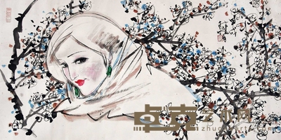 林墉 仕女 镜片 68×138cm