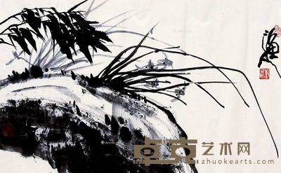 张立辰 兰石图 镜片 47×78cm