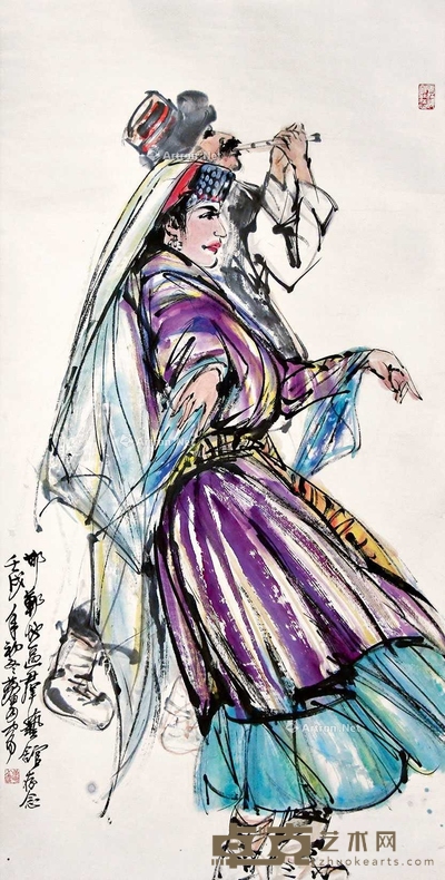 黄胄 舞蹈图 立轴 136×68cm