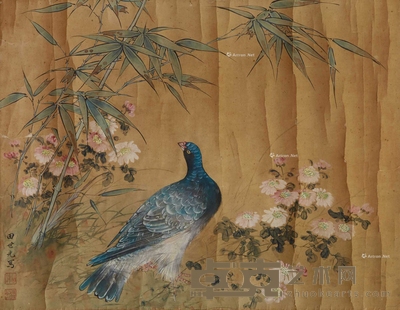 田世光 近代 和平鸽 镜片 59cm×46cm