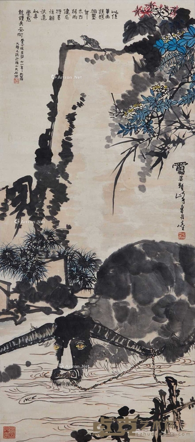 潘天寿 近代 牧牛图 立轴 138cm×61cm