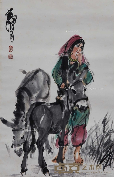 黄胄 当代 赶驴图 立轴 59cm×37cm