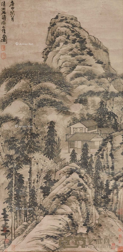 石涛 庚申1680年 水墨山水 镜片 130cm×64cm