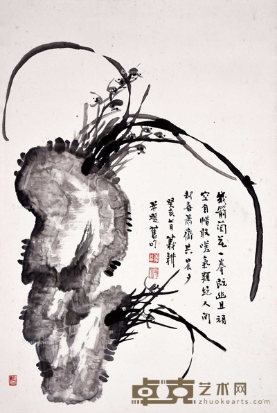 谢义耕 兰石图 立轴 67×45cm