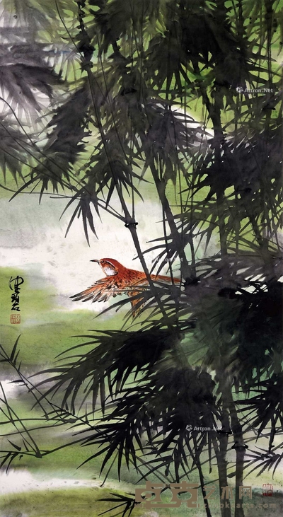 陈佩秋 竹禽图 立轴 106×58cm