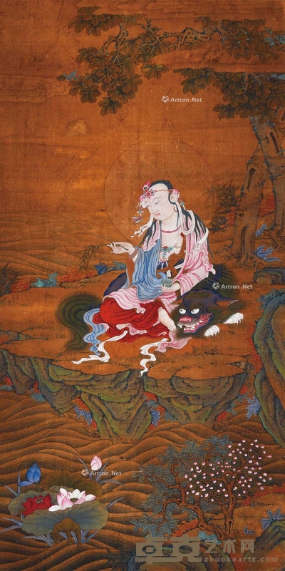 佚名 清 诵经图 镜片 144×72cm