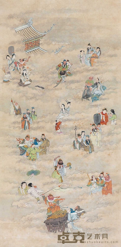 佚名 群仙图 屏轴 129×64cm