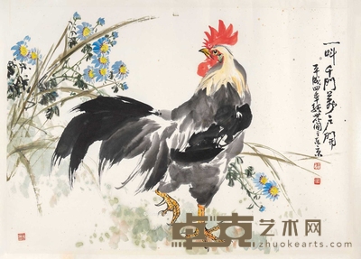 张世简 公鸡 マクリ镜片 67×94cm