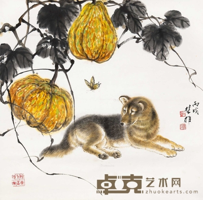 方楚雄 狗 マクリ镜片 68.5×69cm