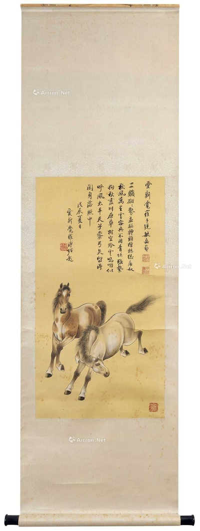 溥佐 双骏 挂轴