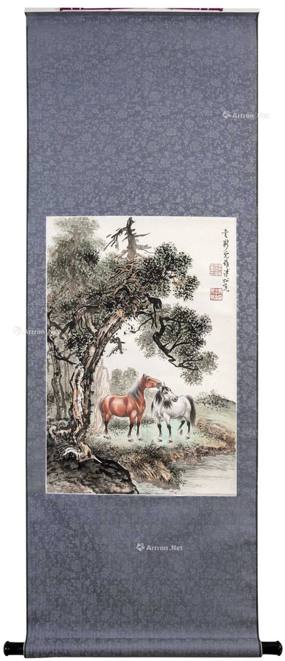 溥松窗 双骏 挂轴
