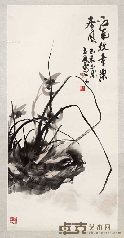 张立辰 兰図 挂轴 69×34cm