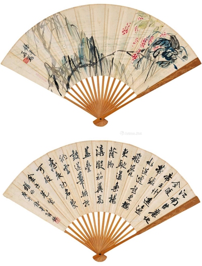 傅铁年 花 扇面
