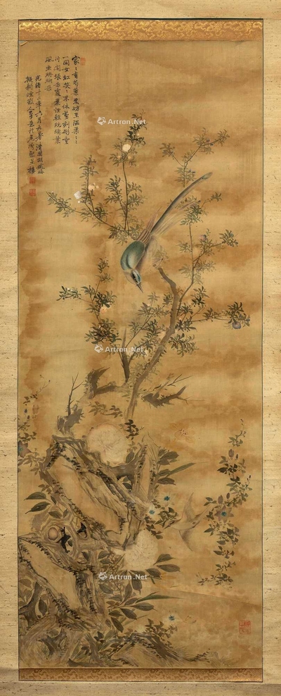 胡铁梅 花鸟図 挂轴