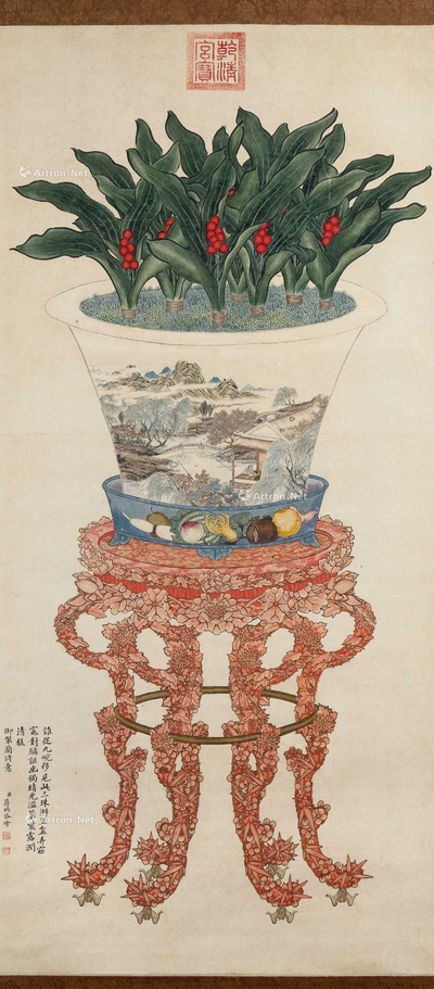 蒋檙 花卉清供図 挂轴