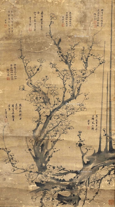 明 诸贤题寒梅图 挂轴