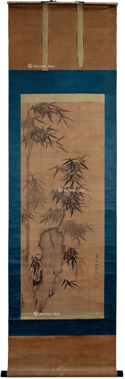 夏仲昭 竹石図 挂轴