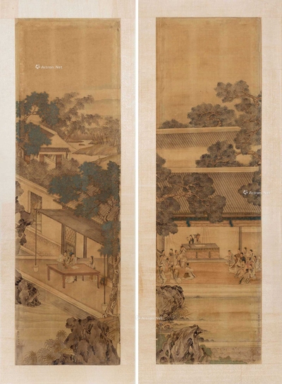 王振鹏 读书人物故事図1组2点 マクリ镜片