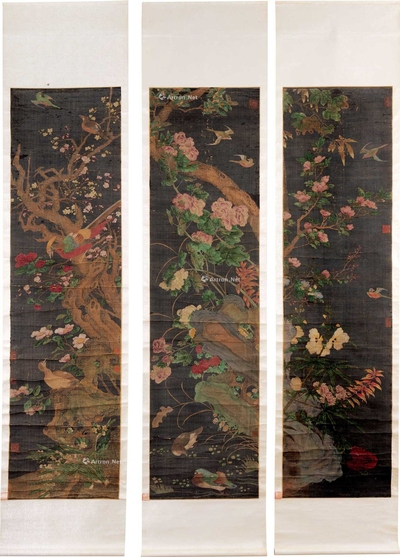 崔悫 花鸟三幅 挂轴