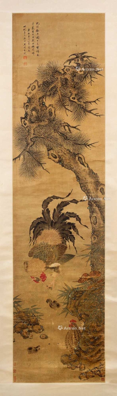 王武 松下双鸡 挂轴