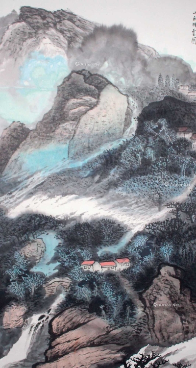 肖廷良 国画《山庄晓云图》 挂轴