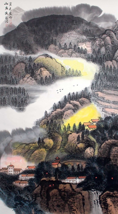 肖廷良 国画《山川流泉图》 挂轴