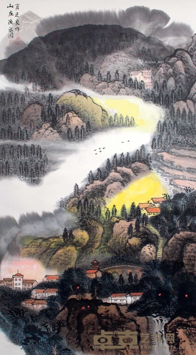 肖廷良 国画《山川流泉图》 挂轴 178×96cm