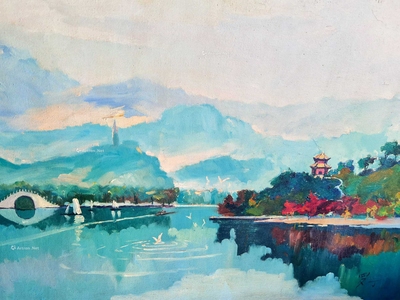 罗丁 西湖油画