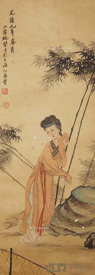 小安鲍莹 竹林仕女 54×23cm
