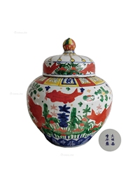 五彩鱼藻纹盖罐 （一件）