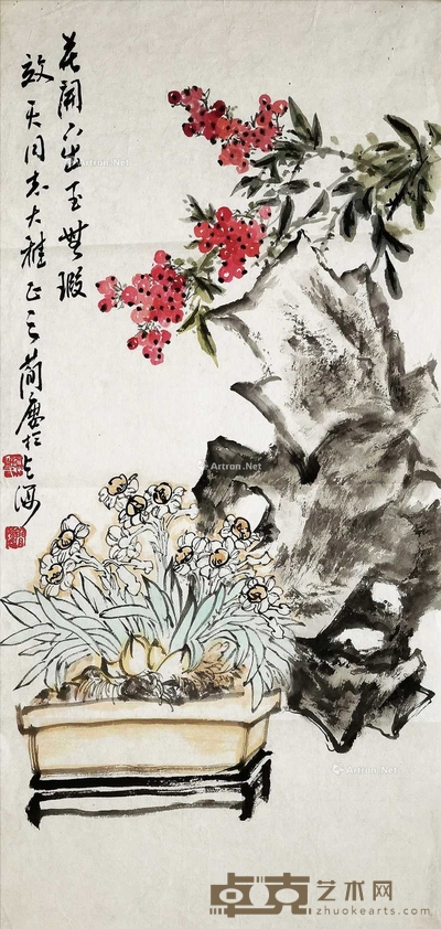 曹简楼 花卉 纸片 68×34cm