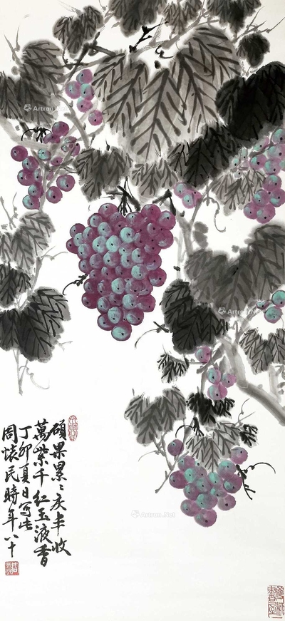 周怀民 1987年作 葡萄 立轴