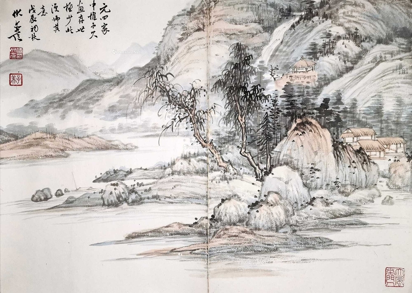 伏文彦 1988年作 山水 托纸