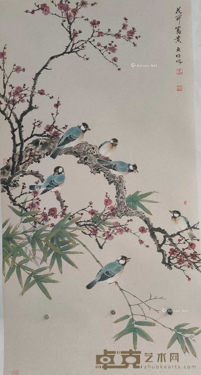 袁亚明 花开富贵 镜片 138×70cm