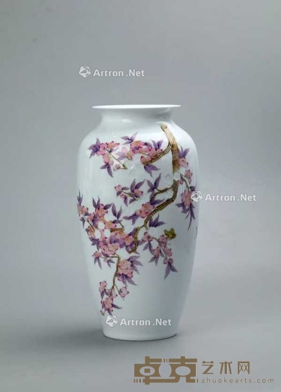 高峰 春风和畅半刀泥玲珑瓶 35×19cm
