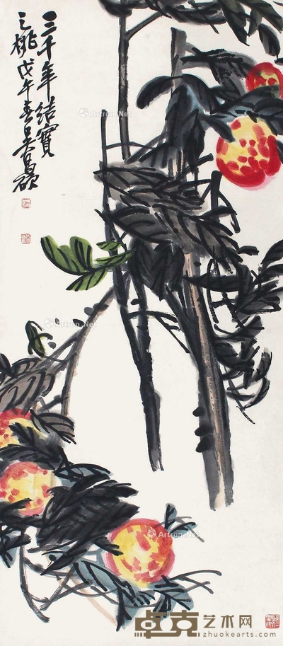 吴昌硕 寿桃 立轴 99×43cm