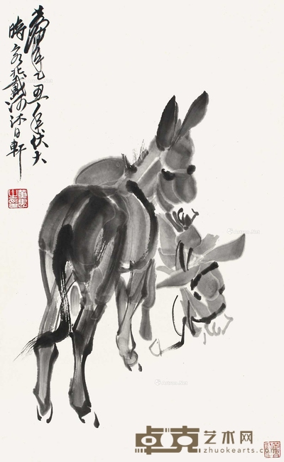 黄胄 双驴图 立轴 68×42cm