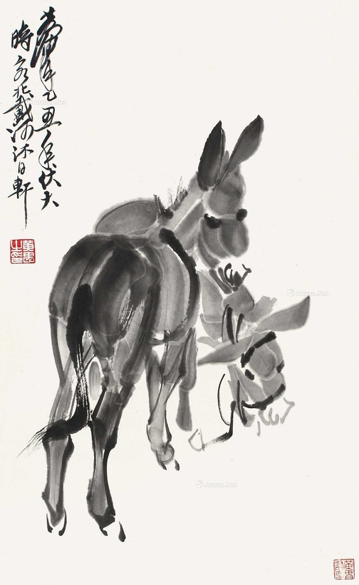 黄胄 双驴图 立轴
