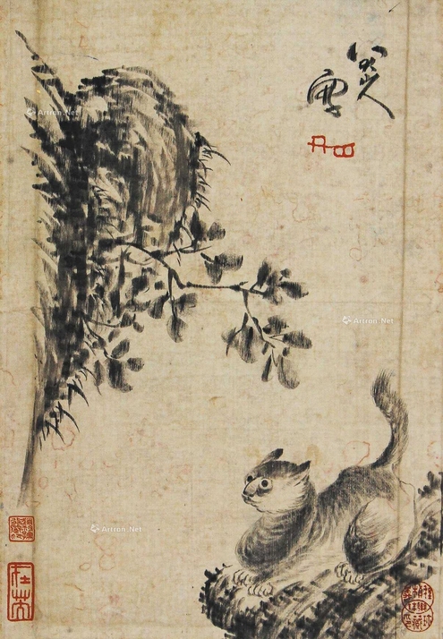 八大山人 猫石图 立片