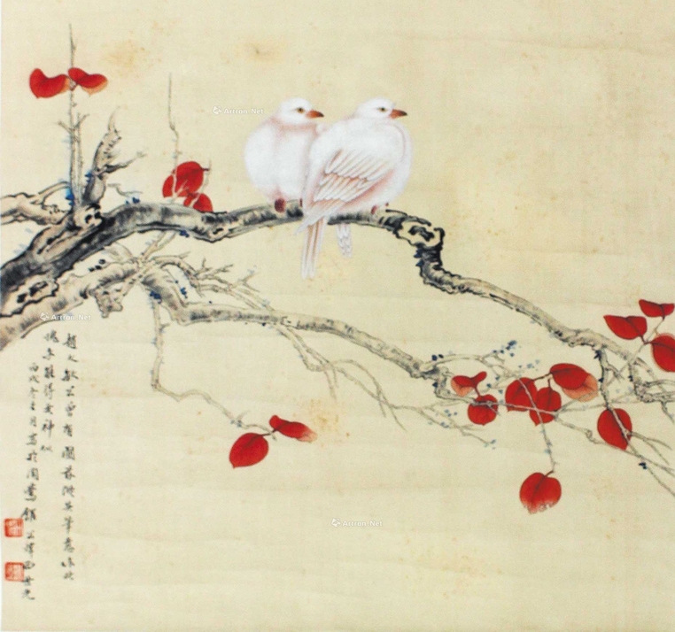 田世光 红叶小鸟 立轴