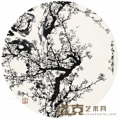 董寿平 墨梅图 立轴 直径89cm