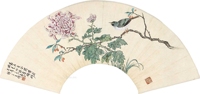 王伟 花卉扇面 镜片
