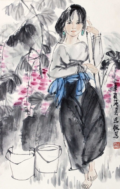周思聪 少女 立轴
