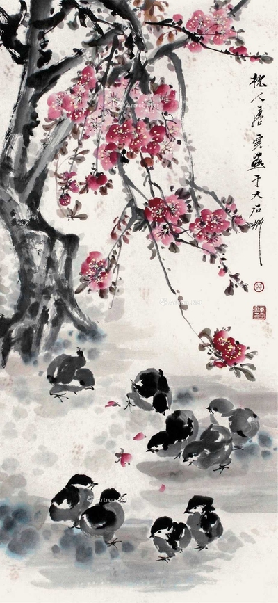 唐云 小鸡 立轴