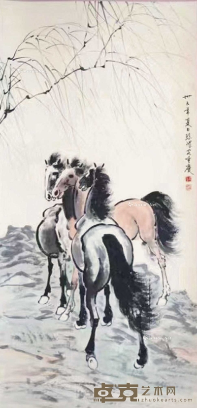 徐悲鸿 三马图 136.5×67.5cm
