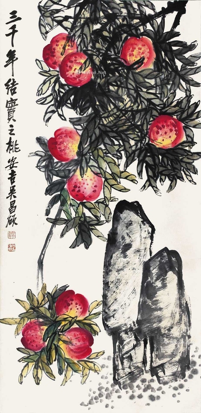 吴昌硕 三千年结实之桃 立轴
