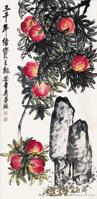 吴昌硕 三千年结实之桃 立轴 137×68cm